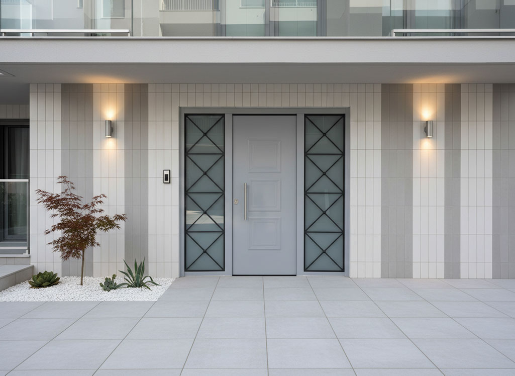 Πόρτα Εισόδου Πολυκατοικίας 06 - Δύο Σταθερά Πλαϊνά (κάγκελα χιαστί) - Image 2